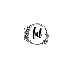 FD initial letters Wedding monogram logos, hand drawn modern minimalistic and frame floral templates