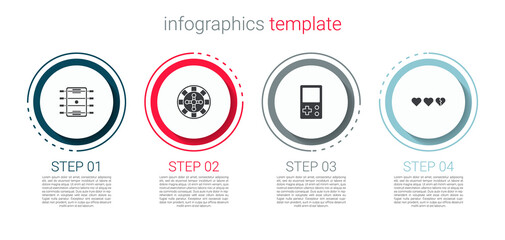 Set Hockey table, Casino roulette wheel, Tetris and Hearts for game. Business infographic template. Vector