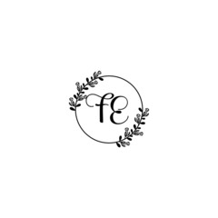 FE initial letters Wedding monogram logos, hand drawn modern minimalistic and frame floral templates