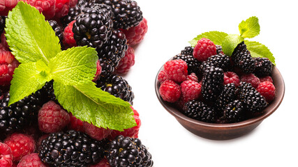 Raspberry, blackberry and mint leaf