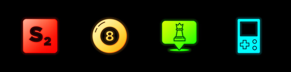 Set Bingo, Billiard pool snooker ball, Chess and Tetris icon. Vector