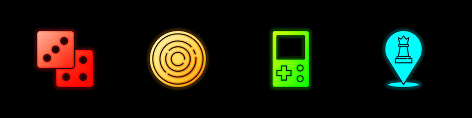 Set Game dice, Checker game chips, Tetris and Chess icon. Vector