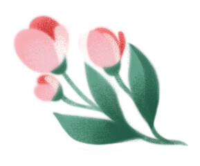 Clipart watercolor bouquet of tulips. Boho vintage style. Cute illustration in cartoon childish style. The image is isolated on a white background.