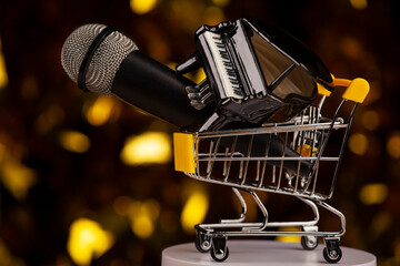 image of trolley piano microphone dark background 