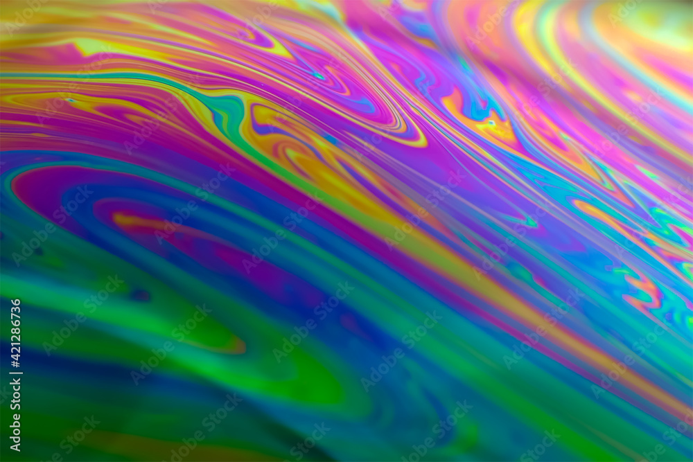 Wall mural colorful psychedelic soap bubble refractions pattern macro. colorful macro soap bubble iridescence