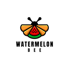 Fototapeta na wymiar Double meaning logo which forms Bee And Watermelon. Abstract emblem, design concept, logo, logotype element