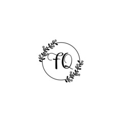 FQ initial letters Wedding monogram logos, hand drawn modern minimalistic and frame floral templates