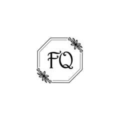 FQ initial letters Wedding monogram logos, hand drawn modern minimalistic and frame floral templates