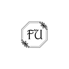 FU initial letters Wedding monogram logos, hand drawn modern minimalistic and frame floral templates