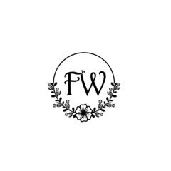 FW initial letters Wedding monogram logos, hand drawn modern minimalistic and frame floral templates