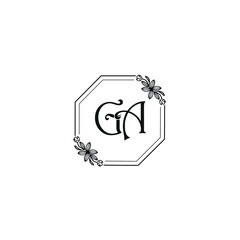 GA initial letters Wedding monogram logos, hand drawn modern minimalistic and frame floral templates