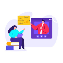 
Online teaching with live call, flat illustration


