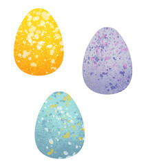Clipart colored sawn eggs. Boho Easter decor. Cute illustration in cartoon childish style. The image is isolated on a white background.