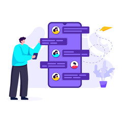 
Smartphone with social media, flat character illustration 

