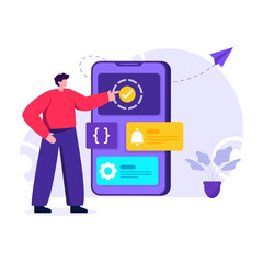 
Smartphone with social media, flat character illustration 

