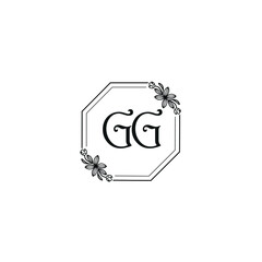 GG initial letters Wedding monogram logos, hand drawn modern minimalistic and frame floral templates