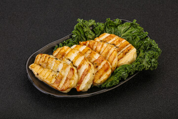 Grilled Greek haloumi cheese with herbs