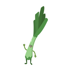 Isolated scallion cartoon kawaii. Cartoon of a vegetable - Vector illustration