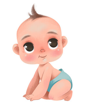 recommend clip art: Clipart newborn baby. Boy or girl child. Naked diaper. Cute illustration in cartoon childish style. The image is isolated on a white background.