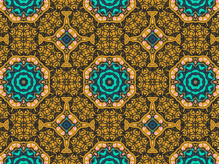 Wallpaper Geometric Ornament Abstract Pattern Green, Black, Blue, and Gold Yellow for Print and Background. Geometric Tile Digital Paper.