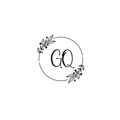 GQ initial letters Wedding monogram logos, hand drawn modern minimalistic and frame floral templates