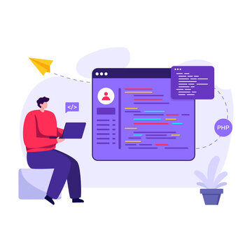 
A coding website in flat illustration design

