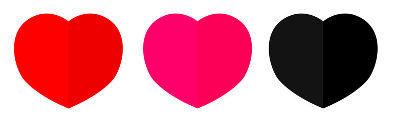 Heart icons, set geometric symbols for Valentines Day, graphic design template, vector illustration