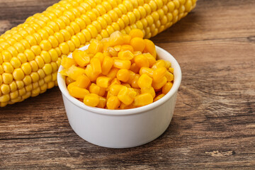 Sweet yellow corn in the bowl