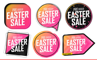 Set Pre-Order  Easter Sale banners design template, discount tags, vector illustration