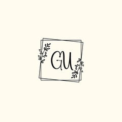 GU initial letters Wedding monogram logos, hand drawn modern minimalistic and frame floral templates
