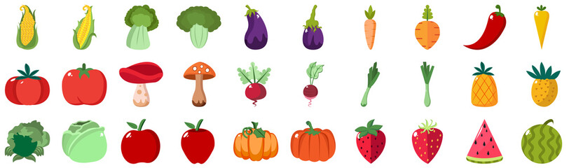 Set of vegetables and fruits - Vector illustration