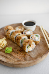 Japanese food sushi roll with raw fish and rice