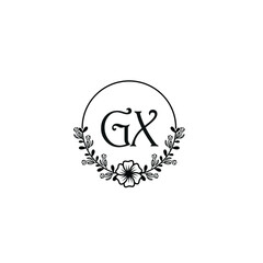 GX initial letters Wedding monogram logos, hand drawn modern minimalistic and frame floral templates
