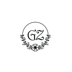 GZ initial letters Wedding monogram logos, hand drawn modern minimalistic and frame floral templates
