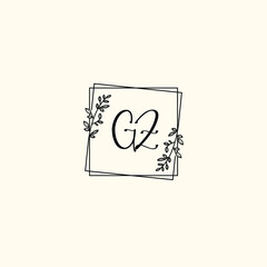 GZ initial letters Wedding monogram logos, hand drawn modern minimalistic and frame floral templates
