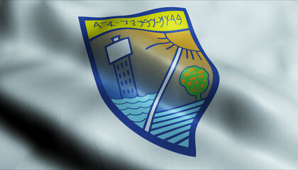 3D Waving Israel City Flag of Nahariya Closeup View