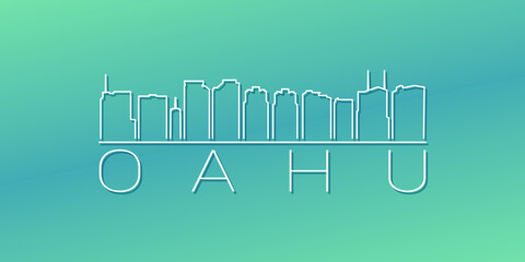 Naklejka premium O‘ahu, Hawaii, USA Skyline Linear Design. Flat City Illustration Minimal Clip Art. Background Gradient Travel Vector Icon.