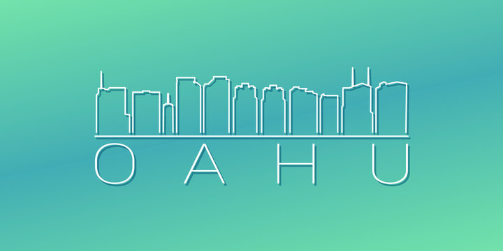 O‘ahu, Hawaii, USA Skyline Linear Design. Flat City Illustration Minimal Clip Art. Background Gradient Travel Vector Icon.