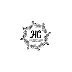 HG initial letters Wedding monogram logos, hand drawn modern minimalistic and frame floral templates