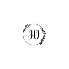 HI initial letters Wedding monogram logos, hand drawn modern minimalistic and frame floral templates