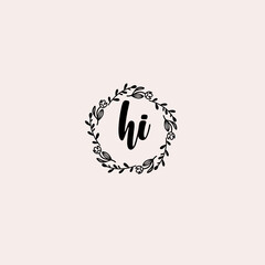 HI initial letters Wedding monogram logos, hand drawn modern minimalistic and frame floral templates