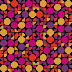 Pink Purple Coloful Circles Quarters Pattern. Vector Abstract Circles Bright Pattern.