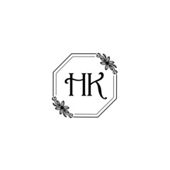 HK initial letters Wedding monogram logos, hand drawn modern minimalistic and frame floral templates
