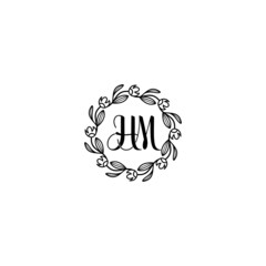 HM initial letters Wedding monogram logos, hand drawn modern minimalistic and frame floral templates