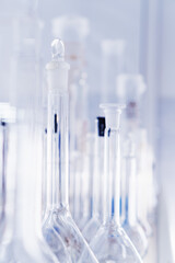 Laboratory glassware, test tubes and flasks for experiments and scientific discoveries.