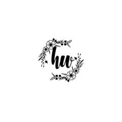 HW initial letters Wedding monogram logos, hand drawn modern minimalistic and frame floral templates