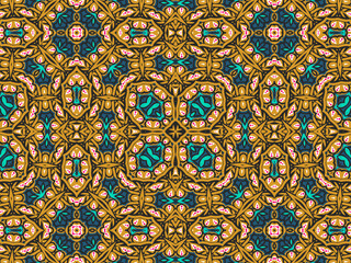 Wallpaper Geometric Ornament Abstract Pattern Green, Black, Blue, and Gold Yellow for Print and Background. Geometric Tile Digital Paper.