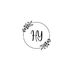 HY initial letters Wedding monogram logos, hand drawn modern minimalistic and frame floral templates