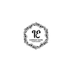 IE initial letters Wedding monogram logos, hand drawn modern minimalistic and frame floral templates