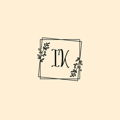 IK initial letters Wedding monogram logos, hand drawn modern minimalistic and frame floral templates